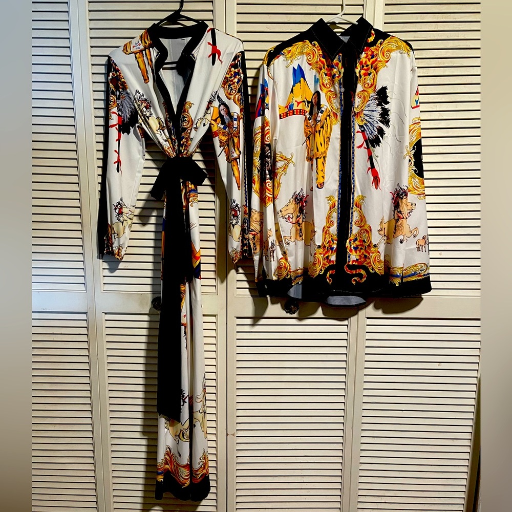 Indian print women jumpsuit. Couple matching